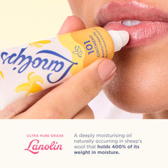 Applying Lanolips balm to lips for immediate soothing and protection benefit