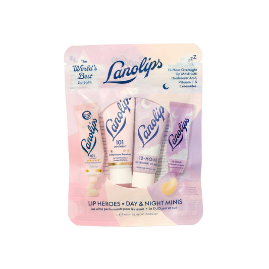 Lanolips front packaging duo showing compact travel tins and kit convenience