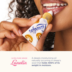 Lanolips glazed donut applied to lips showing hydrated, glossy finish