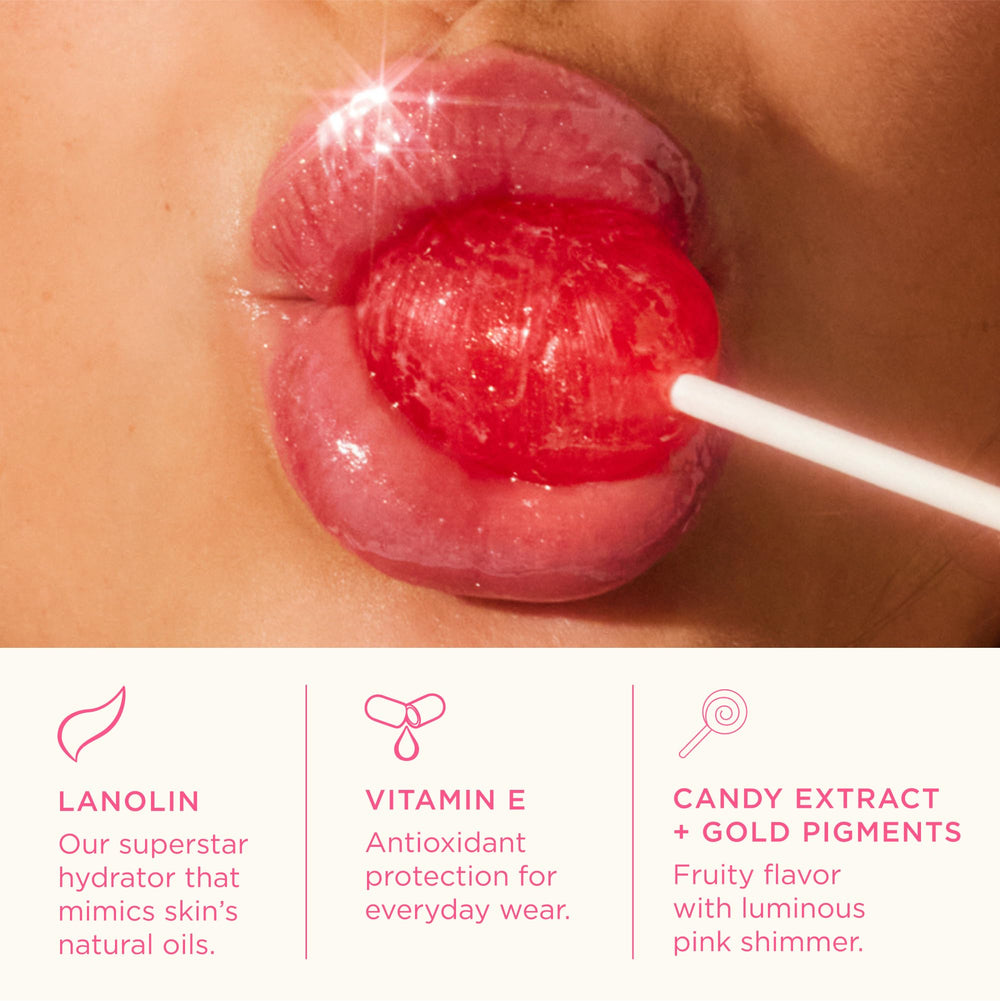 Lanolips Glossybalm Candy creamy texture swipe revealing hydrating coverage