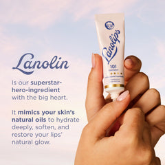 Lanolips ingredients label view highlighting lanolin base and natural actives