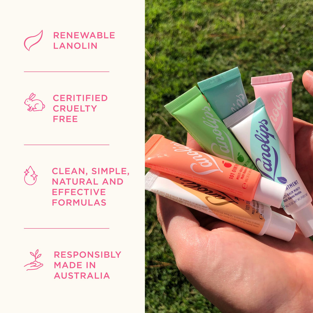 Lanolips Rhubarb placed by bedside showing nighttime repair use