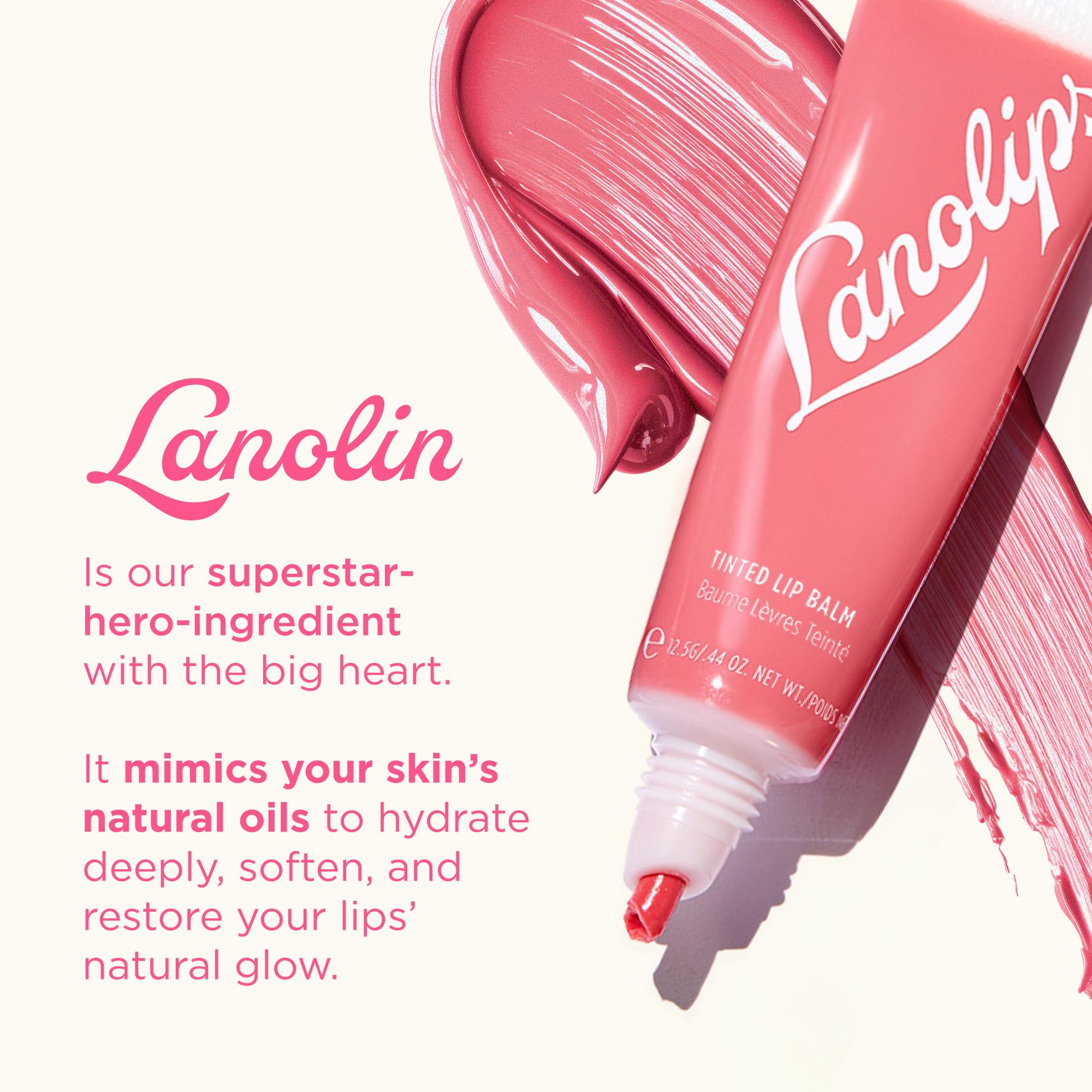 Lanolips Rhubarb swatched on lips adds sheer rosy tint and glow