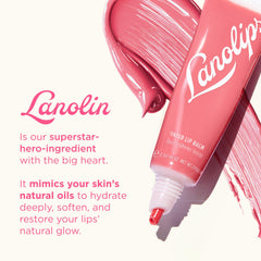 Lanolips Rhubarb swatched on lips adds sheer rosy tint and glow