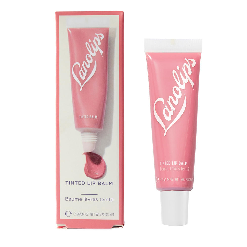 Lanolips front packaging showing rose tinted balm and tube for easy identification and shelf appeal
