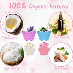 Lanwexy fizzing bomb in a foot basin releasing color and relaxing aroma benefits