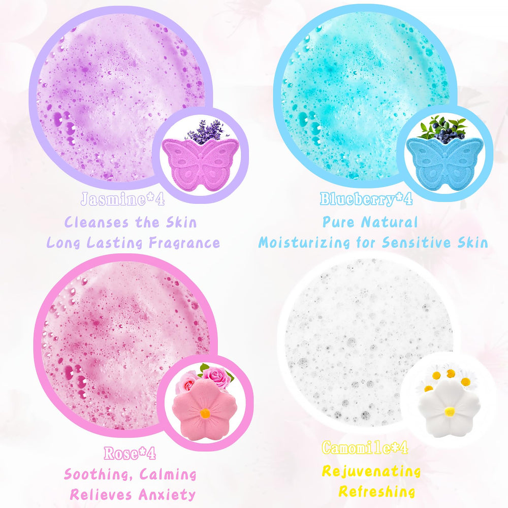 Lanwexy arranged four-scent selection illustrating Rose Chamomile Lavender Blueberry variety