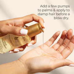 L’ANZA applied to damp hair mid-lengths showing smoother styling results