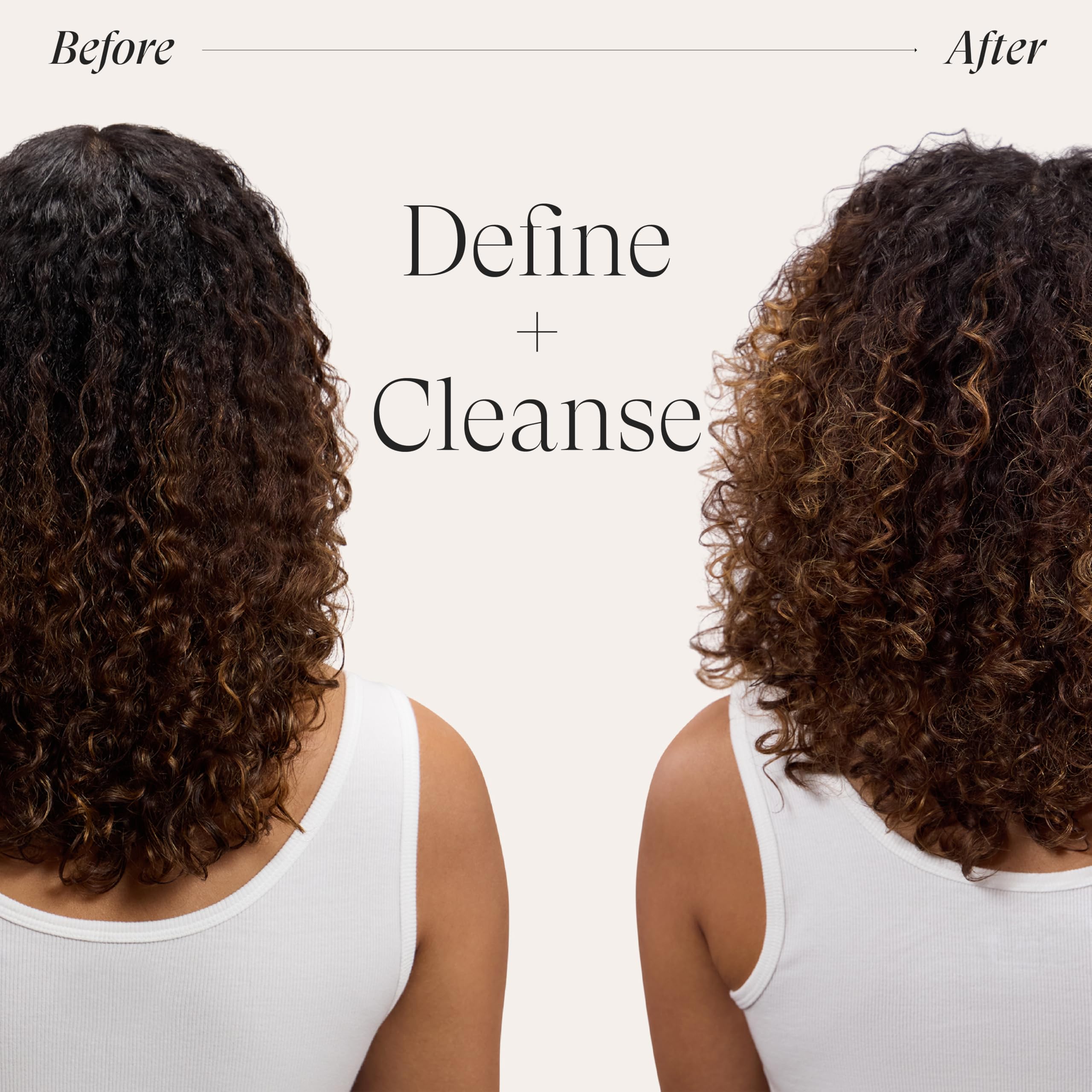 L’ANZA before and after curls showing reduced frizz and enhanced definition