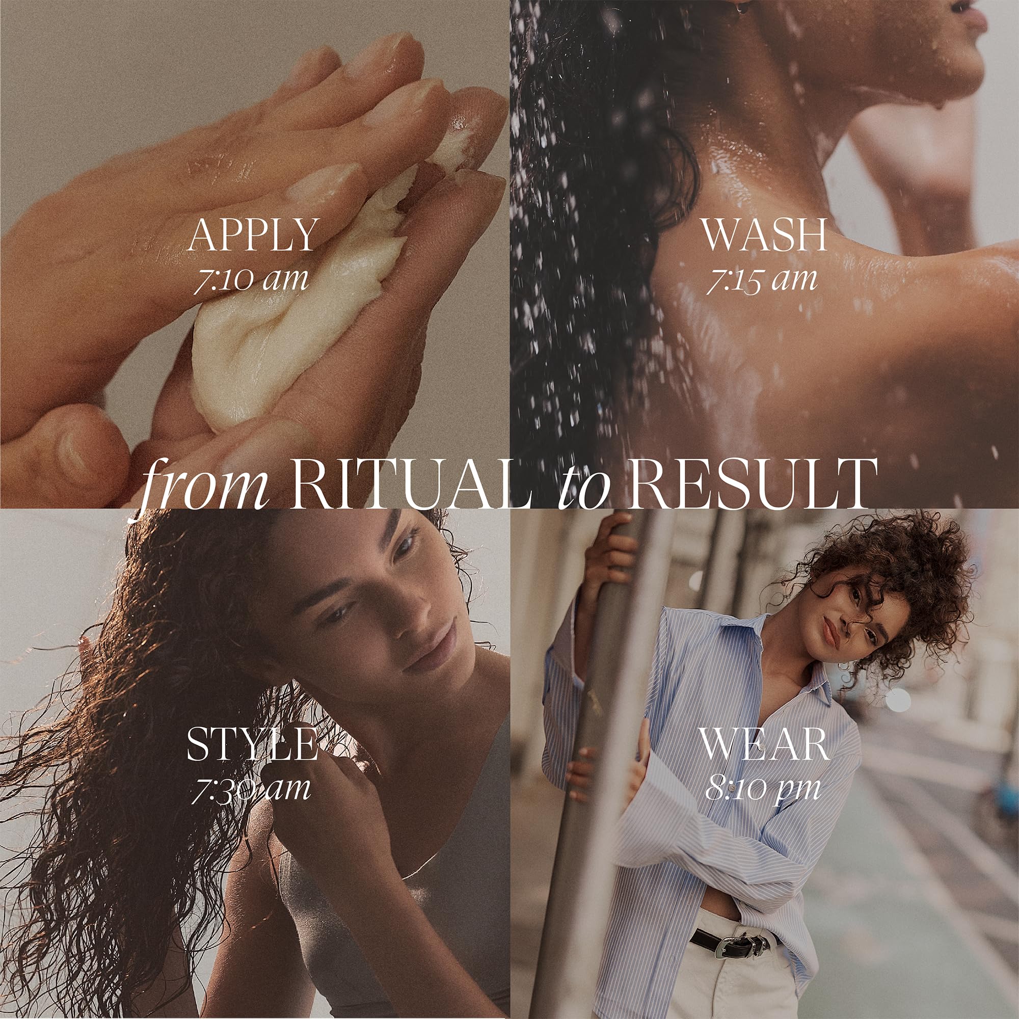 L’ANZA cream in palm demonstrating easy spreadability and detangling