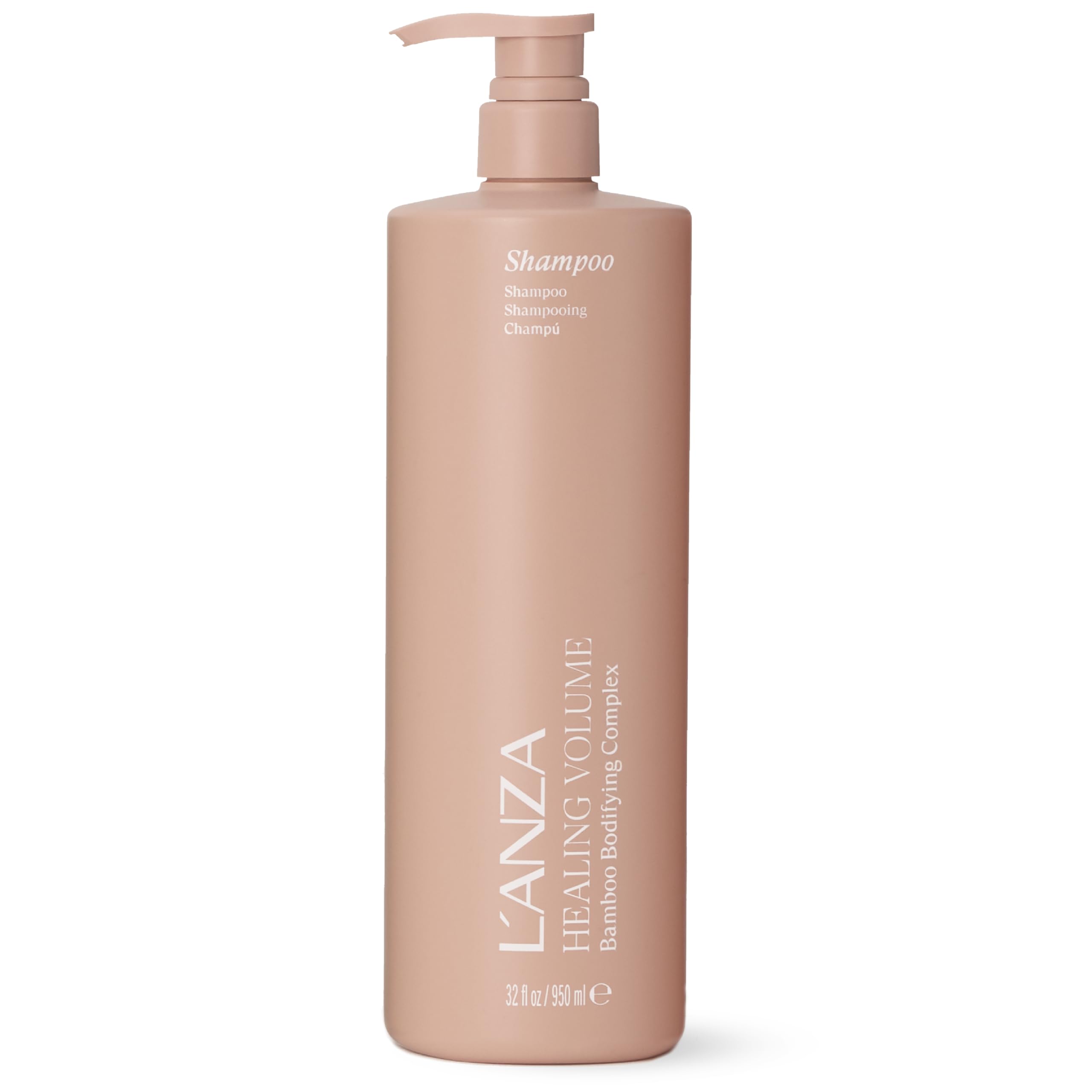 L’ANZA front bottle shot showing volumizing shampoo that delivers body