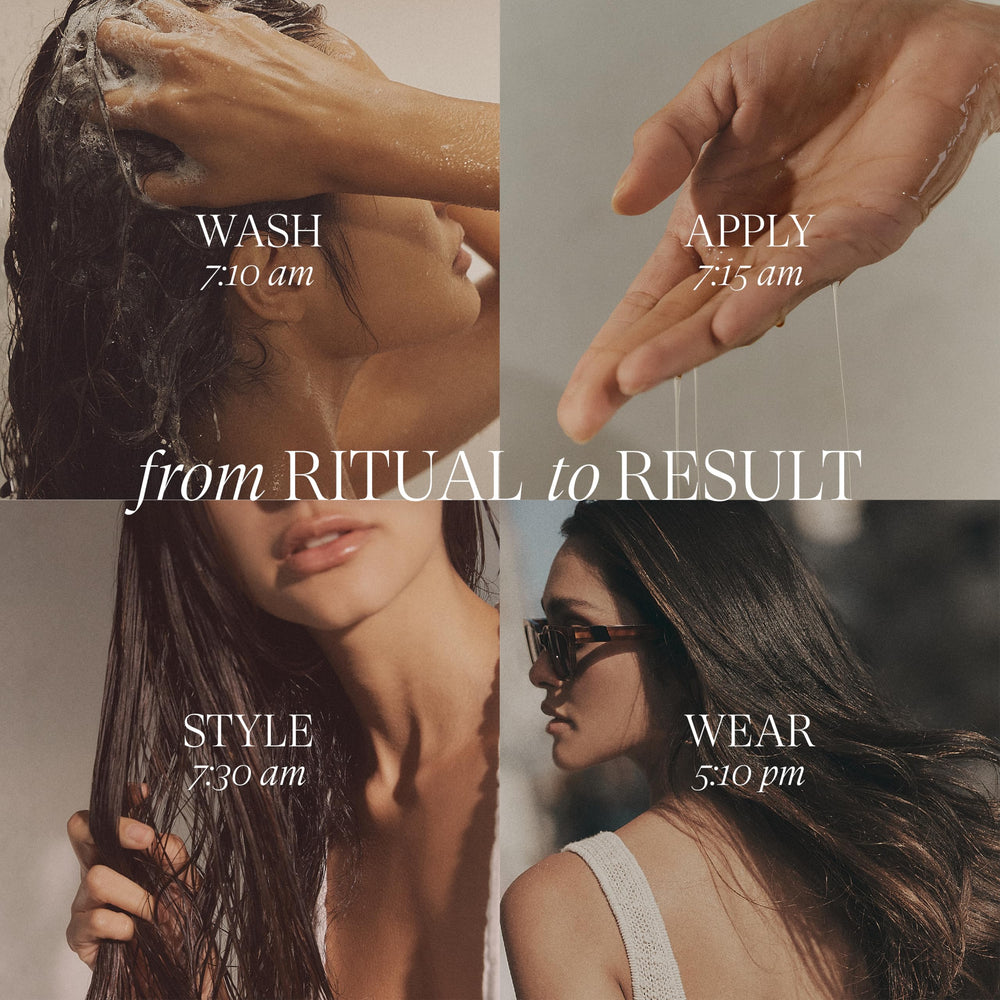 L’ANZA being applied to damp hair for heat protection and smoother styling