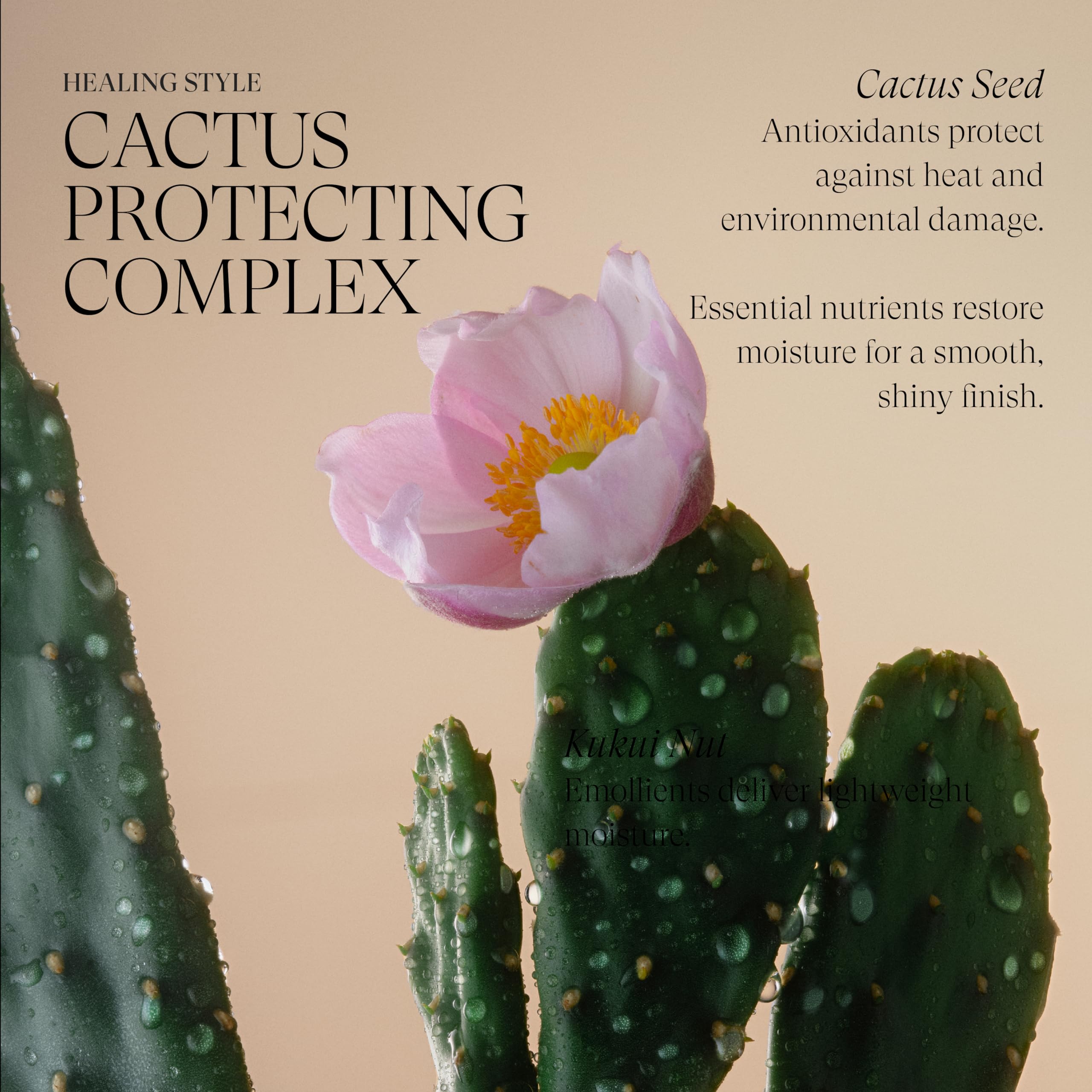 Close-up of L’ANZA label and Keratin Cactus Complex callout for nourishment