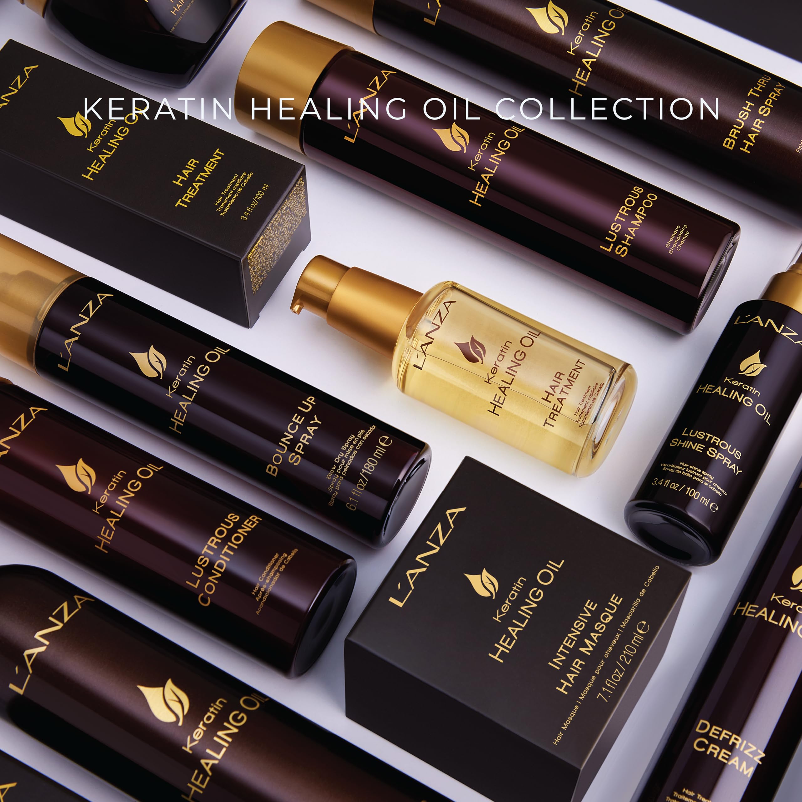 L’ANZA label and ingredients close-up highlighting keratin and antioxidants