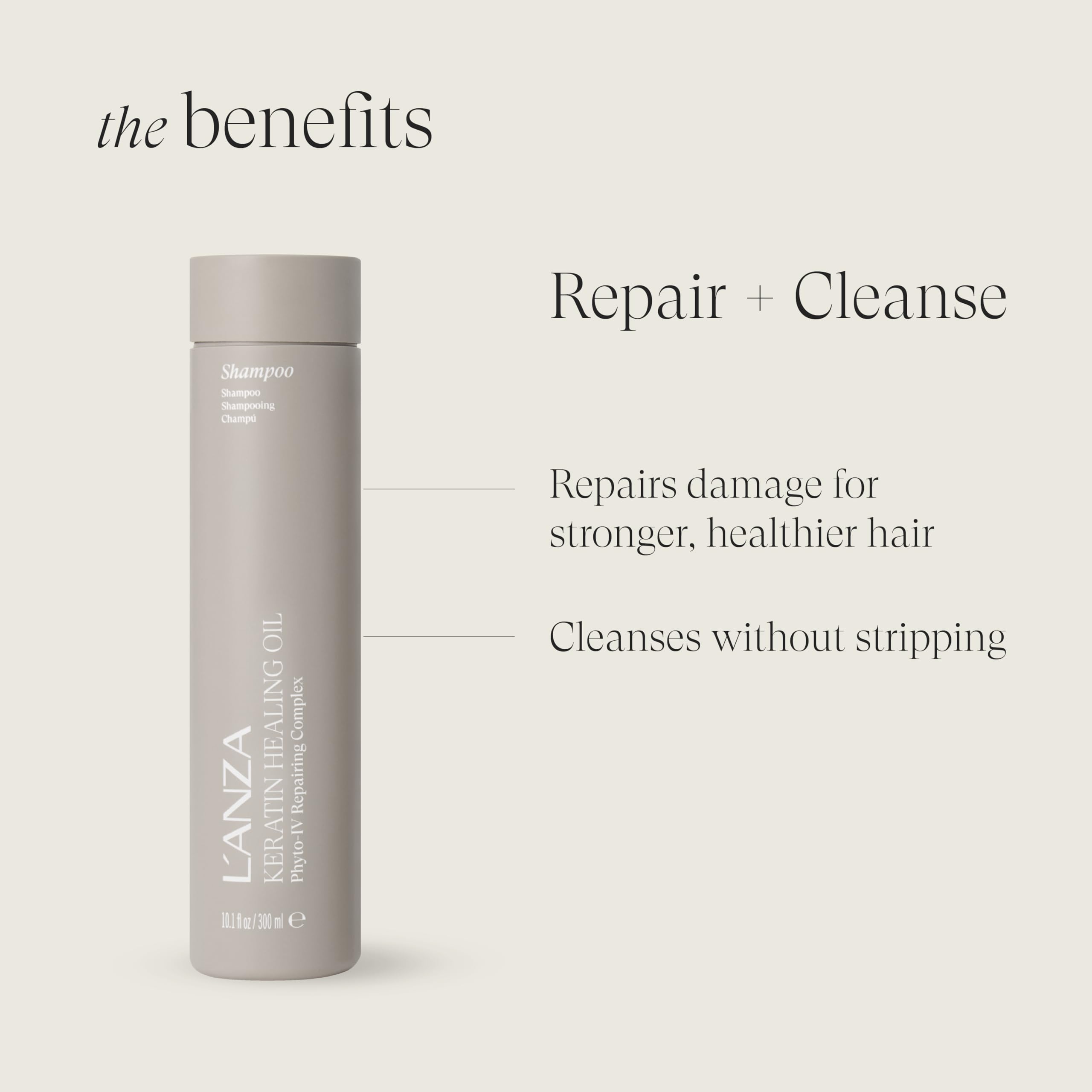 L’ANZA label close-up highlighting keratin and color-safe formula benefits
