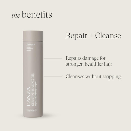L’ANZA label close-up highlighting keratin and color-safe formula benefits