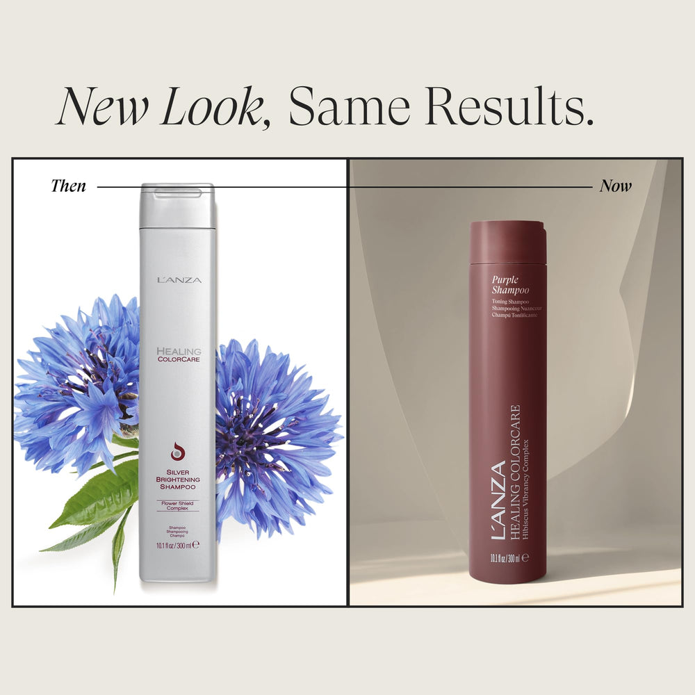L’ANZA shampoo texture being poured, showing creamy purple formula that hydrates