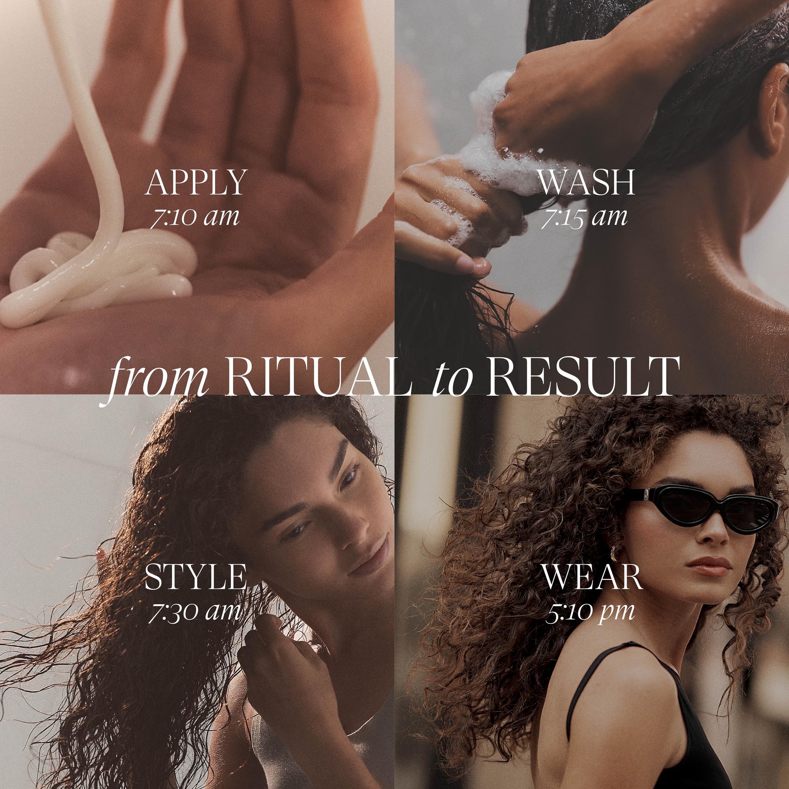 L’ANZA shampoo applied on wet hair showing smoothing and frizz control
