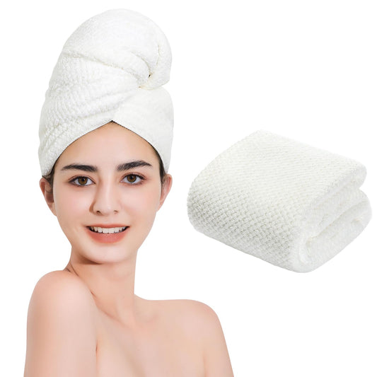 Laojbaba front view white wrap showing full towel and neat edges, fast drying benefit