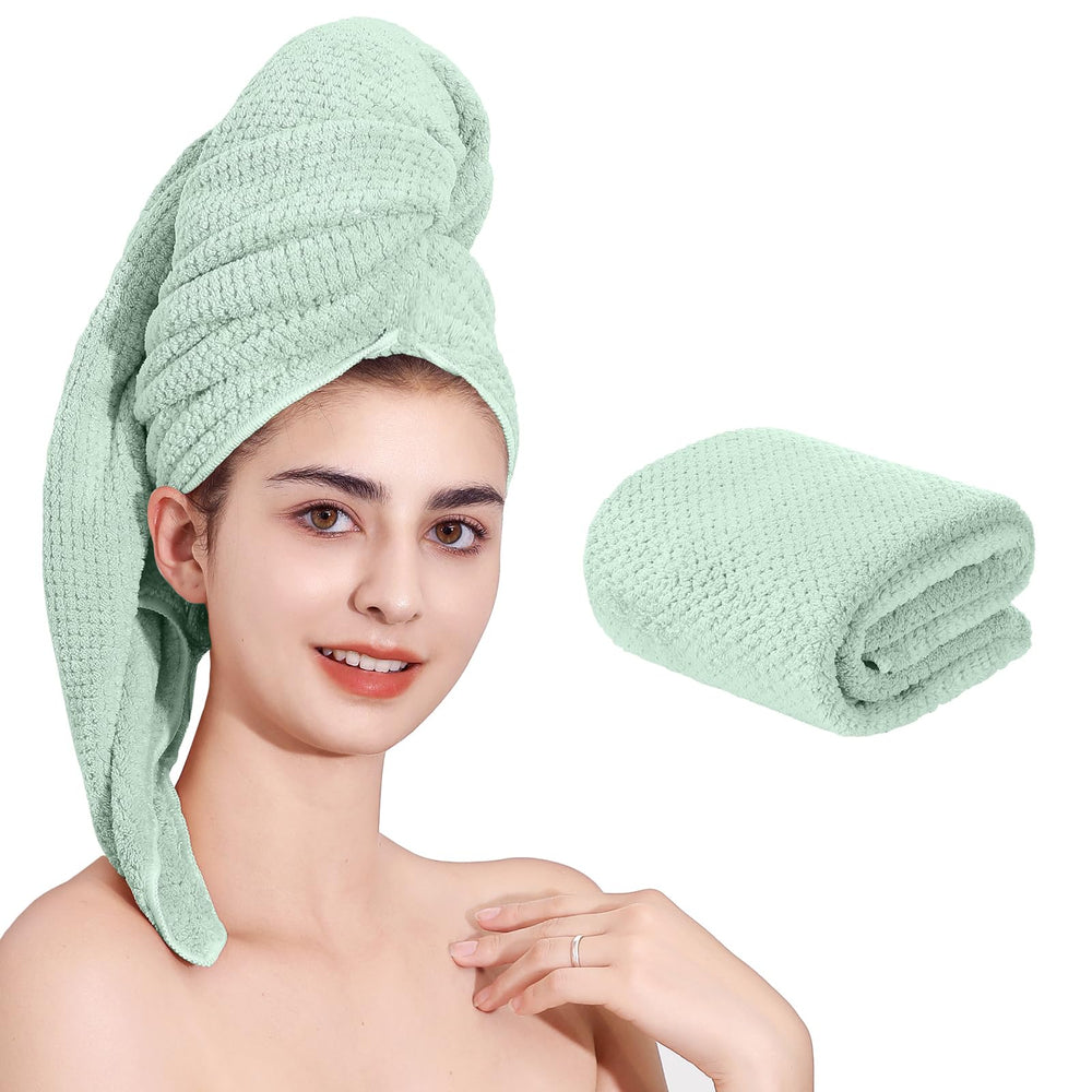Laojbaba front view wrap in green showing full towel coverage and shape