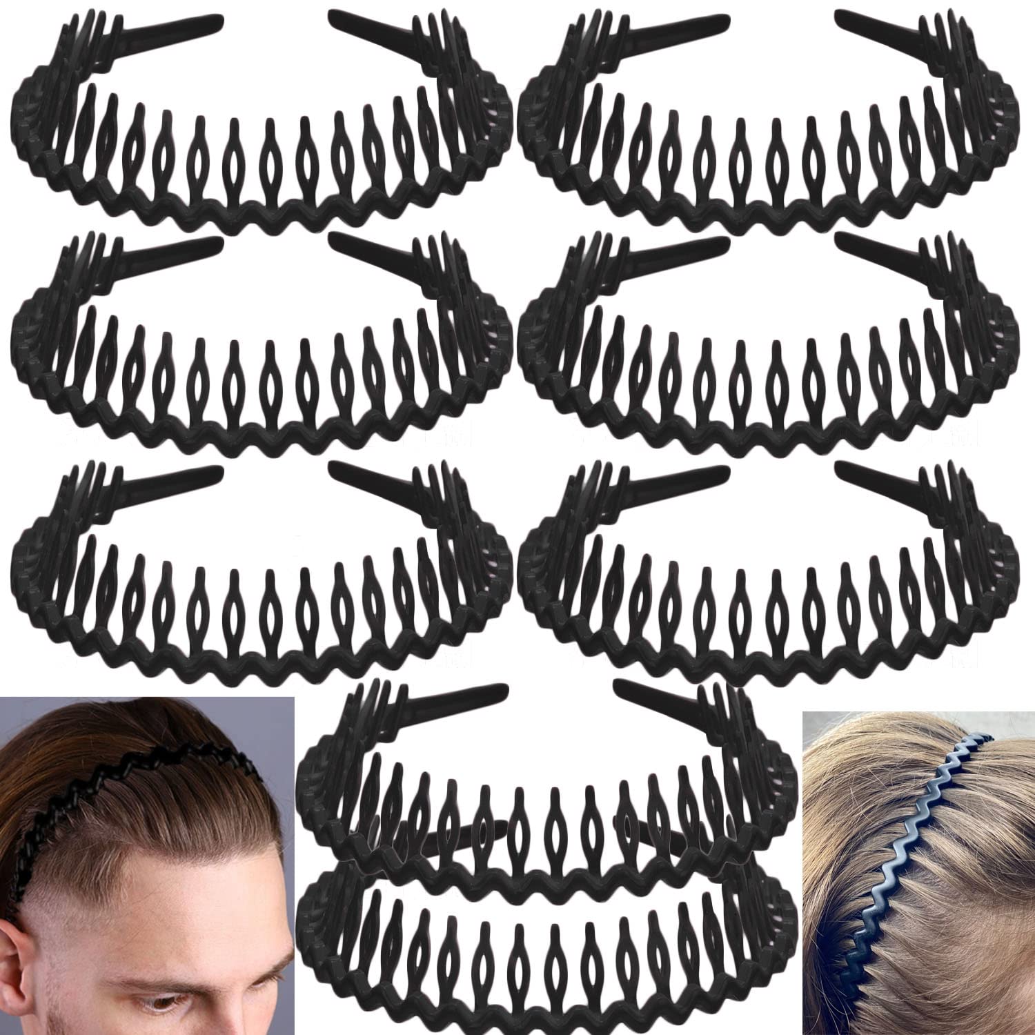 LAPOHI front view of eight matte black headbands showing slim profile and tidy stack