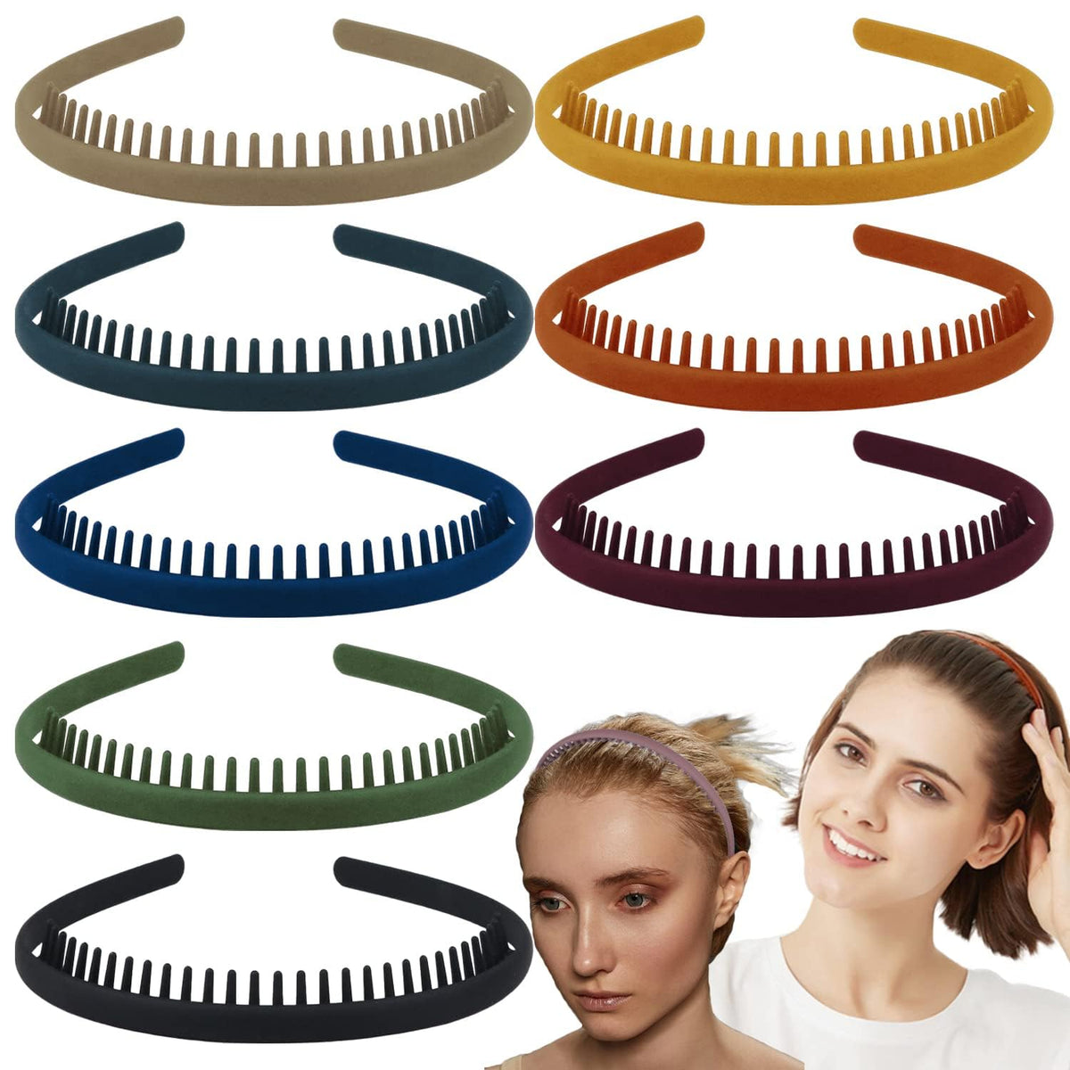 LAPOHI front view of eight matte black headbands showing compact package and neat stacking benefit