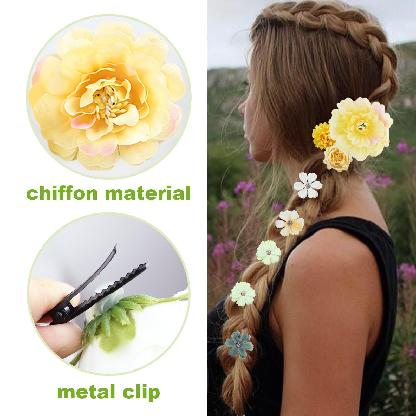 LAPOHI flower clip worn in hair illustrating secure hold and decorative effect
