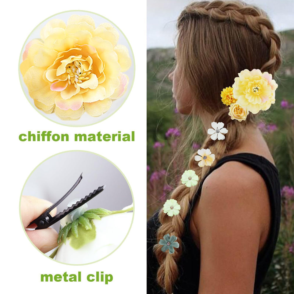 LAPOHI flower clip worn in hair illustrating secure hold and decorative effect