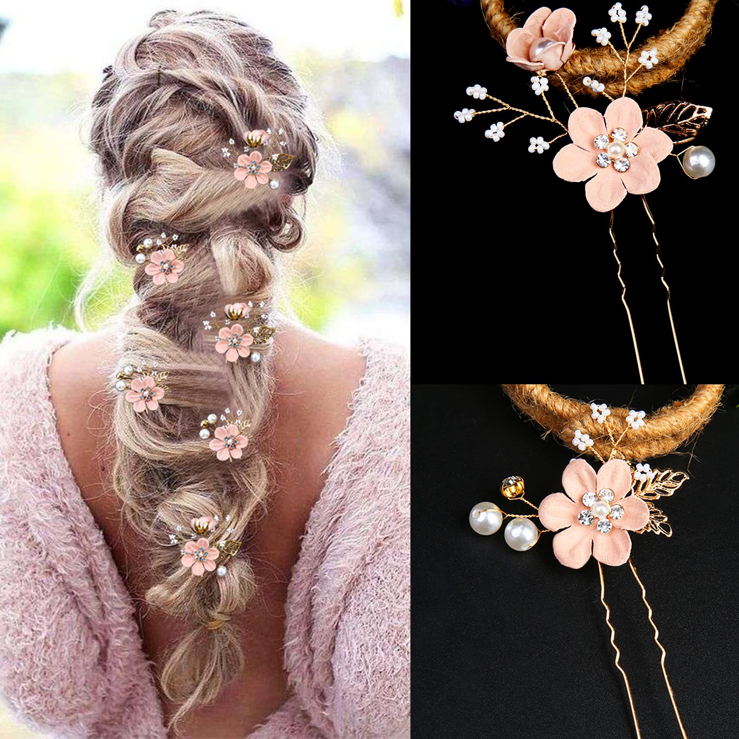 LAPOHI hair pins placed in an updo demonstrating elegant bridal styling