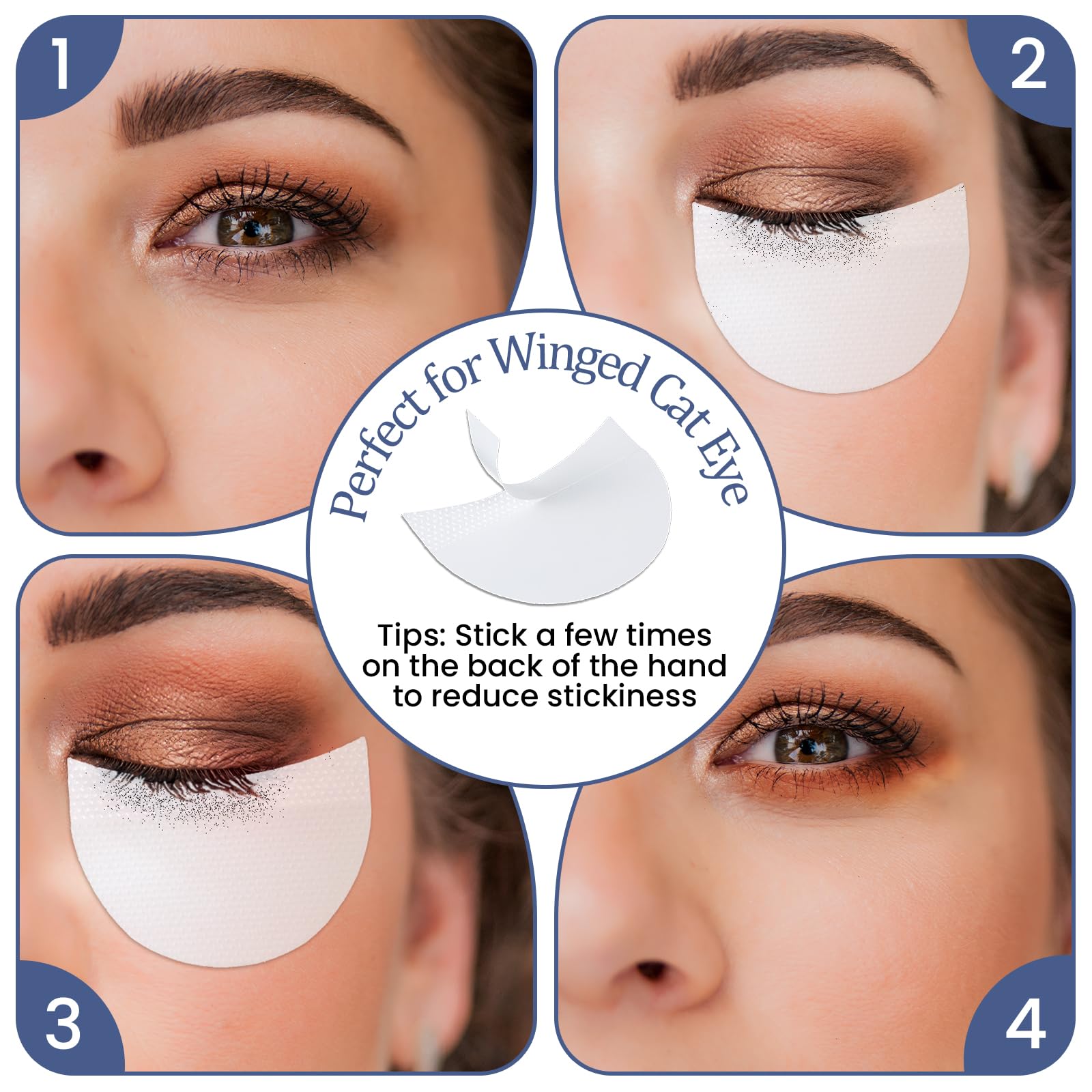 Larrel shield in place under eye during eyeshadow application for clean edges