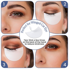 Larrel shield in place under eye during eyeshadow application for clean edges
