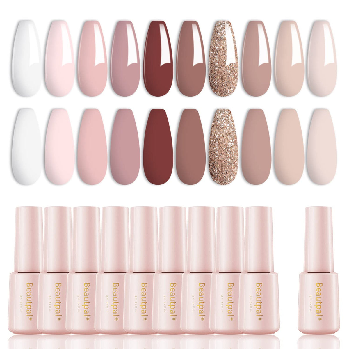 Larvall Beautpal front packaging showing 10 nude gel polish bottles and gift-ready box
