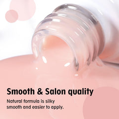 Larvall color swatch fan of ten milky nude pinks demonstrating buildable translucency
