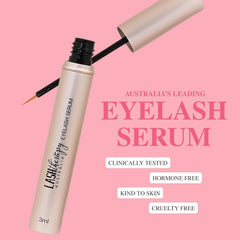 Lash Therapy Australia 3ml bottle held next to a coin for scale demonstrating travel-friendly size benefit