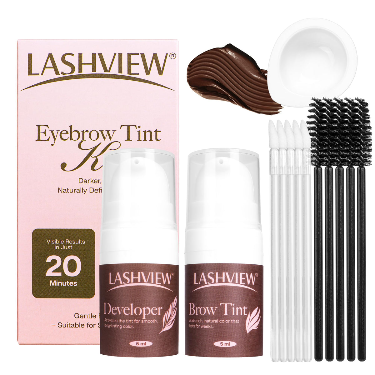 LASHVIEW front packaging showing full brown brow tint kit for easy storage