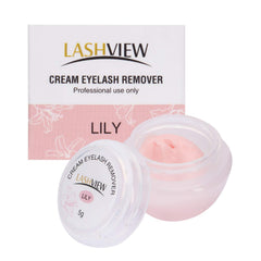 LASHVIEW front packaging showing compact 5g professional remover and Lily scent benefit