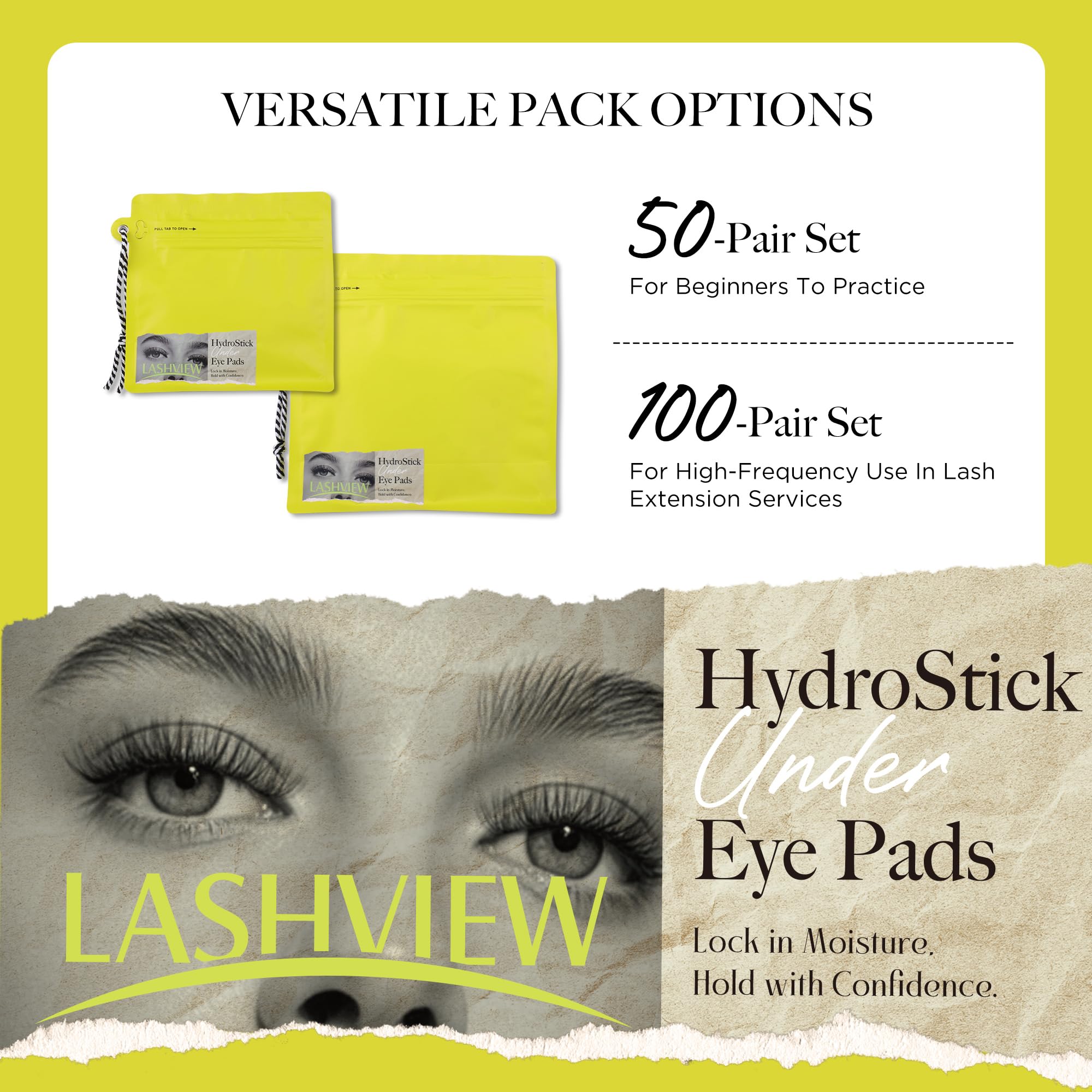 LASHVIEW technician applying pads in salon highlighting professional use