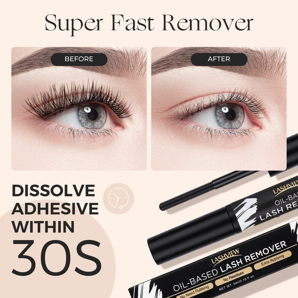 LASHVIEW spiral brush close-up applying precise remover along lash base