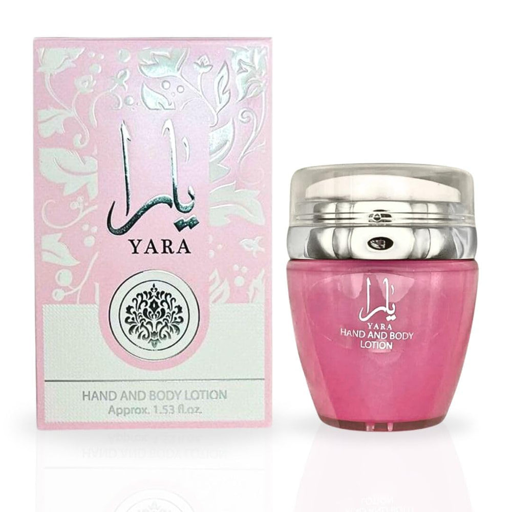 Lattafa YARA front packaging showing compact 45ml tube and design benefit