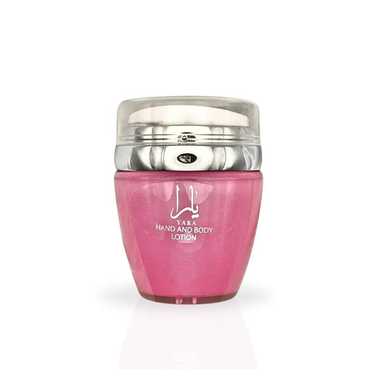 Lattafa YARA lotion texture closeup demonstrating creamy quick-absorbing moisture
