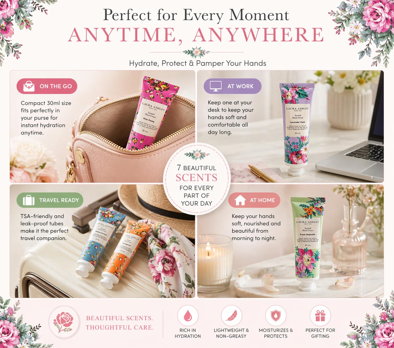 Laura Ashley lifestyle bathroom display suggesting elegant daily-routine benefit
