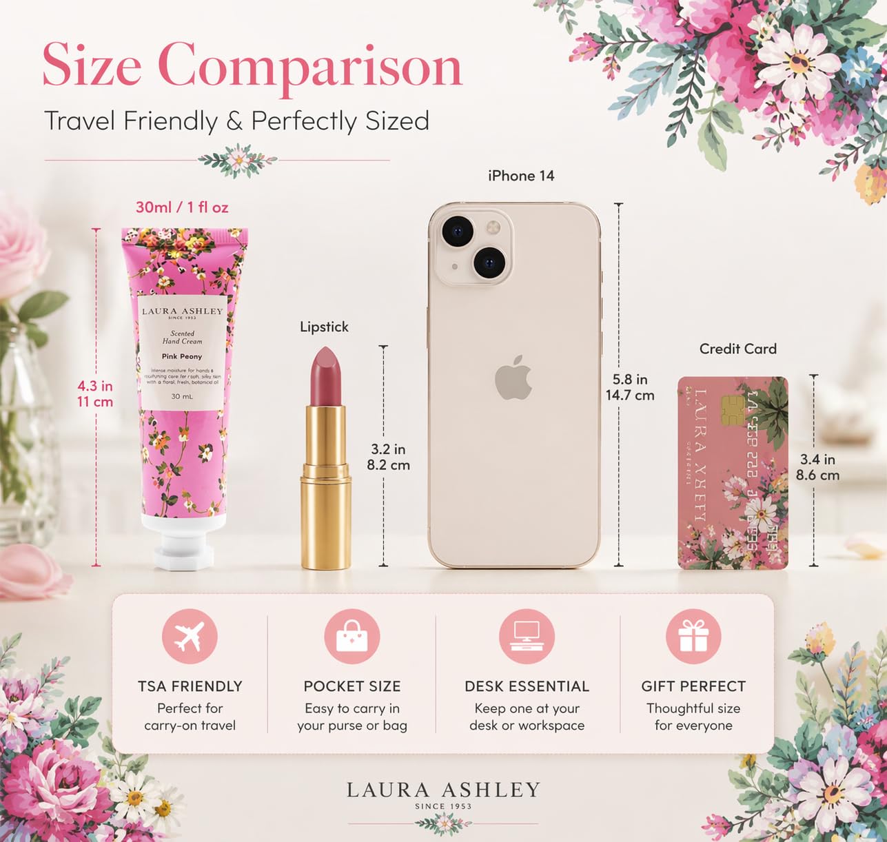Laura Ashley travel pouch with tubes illustrating convenient portability benefit