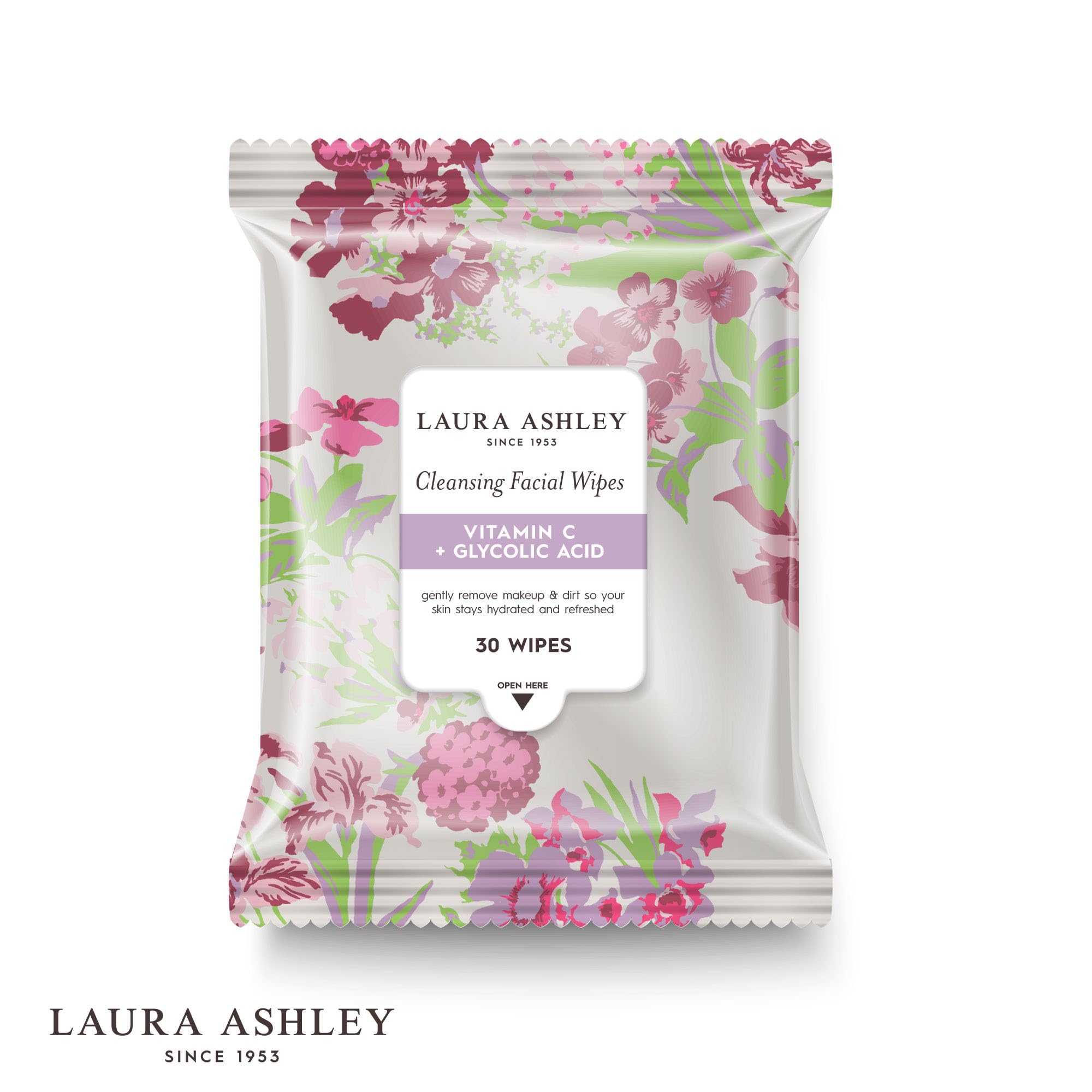 Laura Ashley pulling a wipe from pack demonstrating easy dispensing and convenience