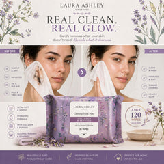 Laura Ashley wipe removing makeup showing effective cleansing action