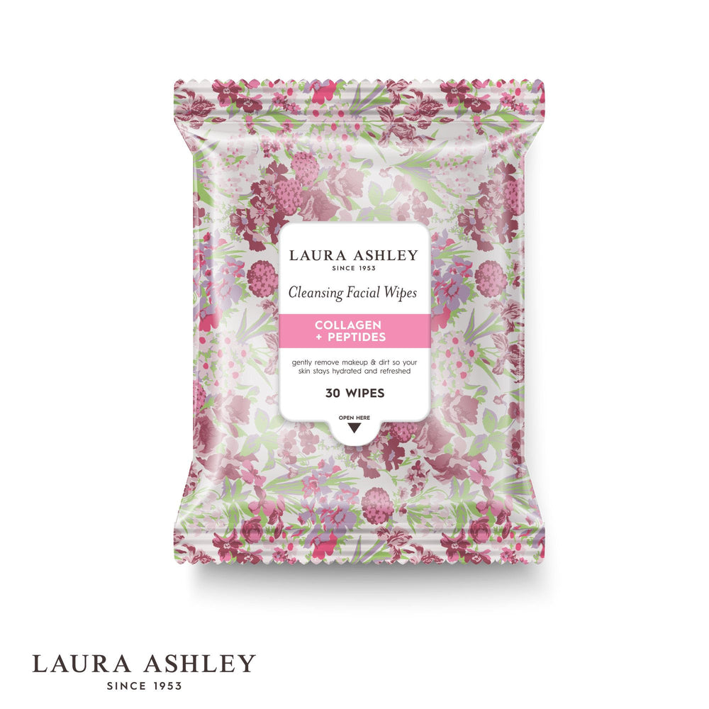 Laura Ashley wipes arranged on bath counter conveying quick home skincare use