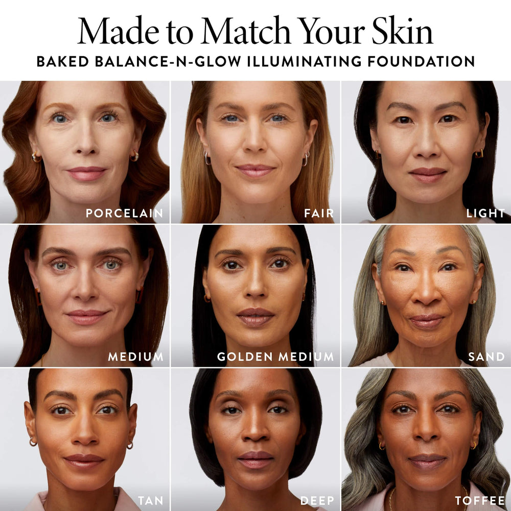 LAURA GELLER brush applying powder on model showing natural coverage benefit