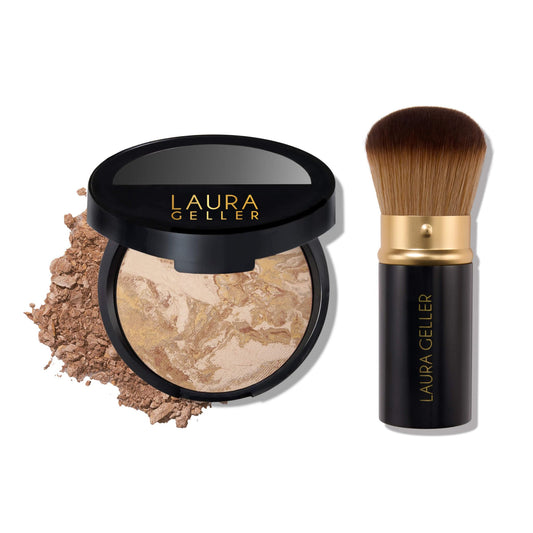 LAURA GELLER front compact showing elegant packaging and travel-ready benefit
