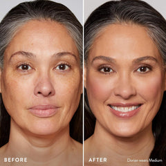 LAURA GELLER closeup of two baked foundations demonstrating blendable coverage