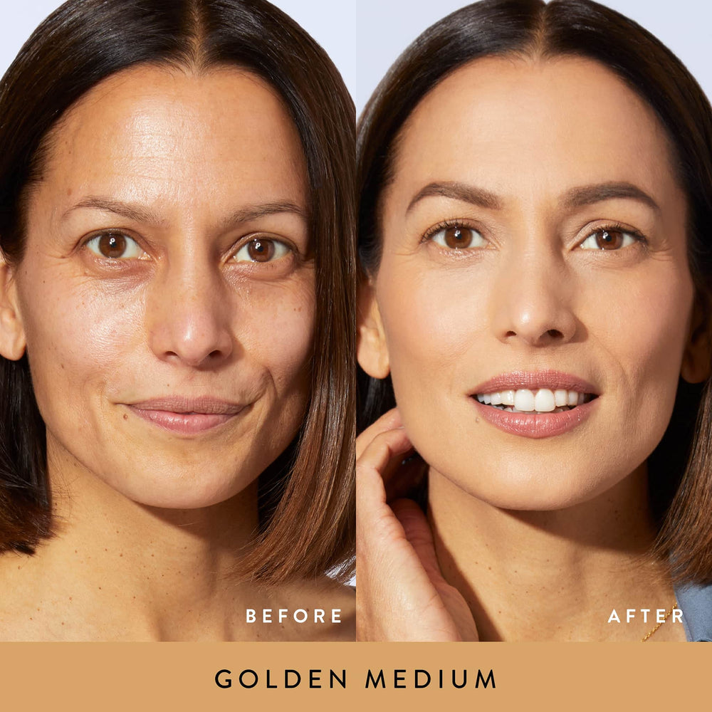 LAURA GELLER NEW YORK powder applied with brush showing easy blending and buildable coverage