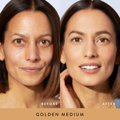LAURA GELLER NEW YORK powder applied with brush showing easy blending and buildable coverage